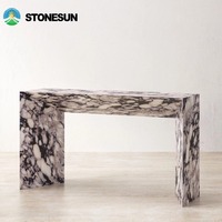 Table console ou table basse en marbre Calacatta Viola StoneSun, meubles en pierre murale, meubles en marbre intemporels pour les maisons