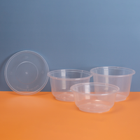Bol à soupe en plastique avec couvercle, transparent, de qualité alimentaire, jetable, camping, blanc, rond