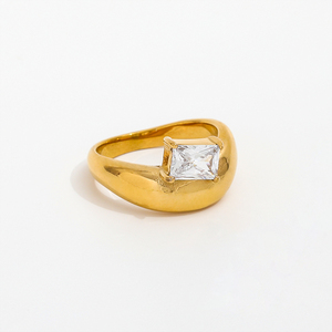 하이 엔드 <span class=keywords><strong>18K</strong></span> 일반 골드 직사각형 라운드 타원형 지르콘 청키 캠버 링 스테인레스 스틸 트렌디 심플 골드 도금 쥬얼리 - Product Image 4