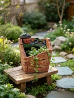 Jardinière en ciment style fée, mini-cabane en forme de gland, pot de fleurs pour micro-paysage, décoration rustique extérieure, sculptée à la main, style américain