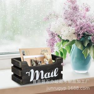 Wooden Mail Storage <b>Box</b> Wall Mountable <b>Letter</b> Holder Entryway Organizer With Mail Label <b>Black</b> Finish - Product Image 4