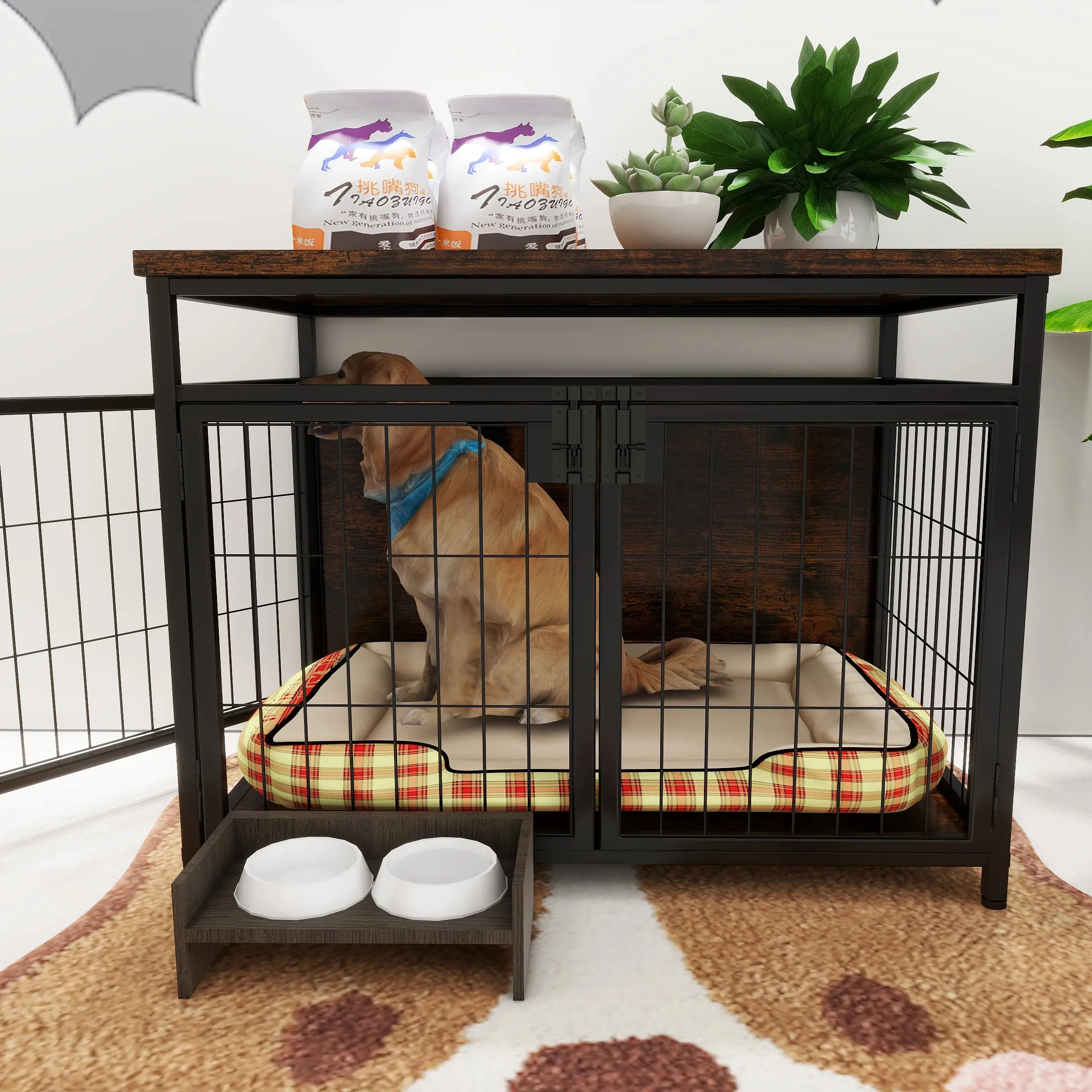 Meubles d'intérieur en bois à double porte pour animaux domestiques, maisons pour chiens de taille moyenne et petite.