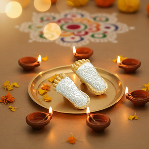 Silver Plated Charan Paduka with Golden Border | Pooja <b>Mandir</b> Decor | Spiritual Worship Item | Home Temple & Festival Gift - Product Image 6