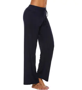 Длинные штаны для сна из бамбука на заказ, Женские однотонные пижамные штаны, штаны для отдыха