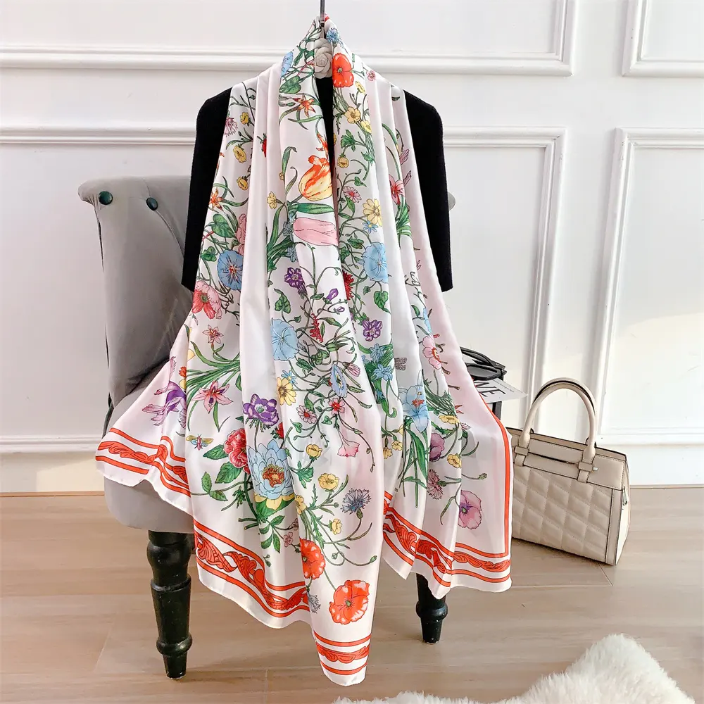 Scarf For Women Wholesale 2024 Woman Silk Scarf Custom Design Printed Headscarf Satin Shawls Foulard Hijab Scarves For Women