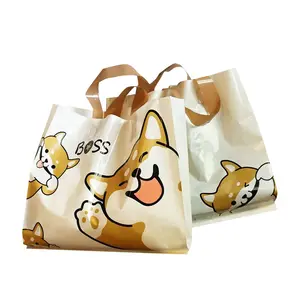 Custom Logo Print Carry Apparel Shoes Clothes Garment Clothing Shop Shopping Tote Recyclable Plastic Carrier Bag With Handle