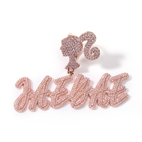 Lettre d'écriture cursive Double personnalisée tête de fille Bali collier glacé Hiphop bijoux nom collier lettres initiales pendentif