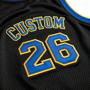 Maillot de basketball court personnalisé brodé, avec bordure rayée au col et aux emmanchures, en maille sans manches, haut pour supporter de basketball, tenue de match - Product Image 6