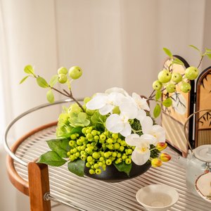 Arrangement floral artificiel, ensemble de fruits verts, fleurs en soie, vase décoratif pour la décoration de table - Product Image 2