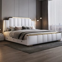 Nouveau Lit Double King Size en Cuir avec Rangement Intégré, Design Moderne et Luxueux pour Chambre à Coucher 2026 (Collection 2025)