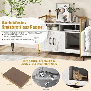 SENYU Meuble litière pour chat moderne en marbre à double porte avec toilettes dissimulées et griffoir - Product Image 6