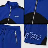 Ensemble de survêtement en molleton pour homme, personnalisé OEM/ODM, avec veste zippée et short, style streetwear color block, fabricant de vêtements sur mesure