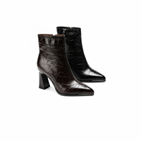 Vente en gros OEM ODM – Bottines à talons hauts et bout pointu pour femmes avec fermeture éclair, motif gaufré, collection de chaussures habillées, fournisseur de marques
