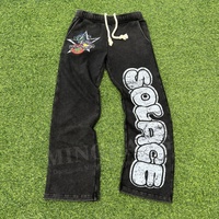 Pantalon de survêtement évasé vintage unisexe personnalisé Baggy Street Wear coton éponge française en détresse lavage à l'acide pantalon de survêtement jambe large