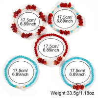 Ensemble de bracelets bohèmes imperméables en perles, corail rouge, turquoise, perle, cœur, ajustables pour femme, bijoux empilables pour l'été et la plage