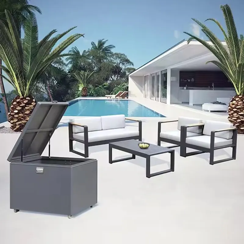 Ontspannende Zitplaatsen Buiten Tuinbank Zonnebank Strandmeubilair Luxe Grote Aluminium Rotan Waterdichte Stof Kussen Rond Ligbed