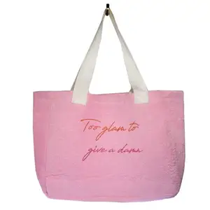 Nova tendência verão praia sacolas mulheres compras Toalha sacos alta qualidade rosa Terry saco