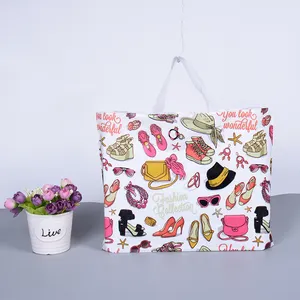 Gift shop carry reusable logo print pink plastic shopping handle plastic garment shopping bags