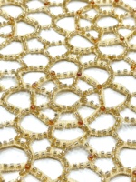 Tissu en dentelle ajourée brodée à la main avec motif géométrique en nid d'abeille, orné de perles, textile de luxe pour robes de soirée ajustées