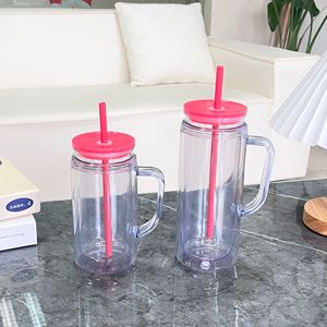 Toptan 16oz 20oz Çift Cidarlı Akrilik Plastik Kar Küresi Bardakları, Saplı, Önceden Delikli, Kapaklı Şeffaf Plastik Bardaklar, Çocuklar İçin - Product Image 3