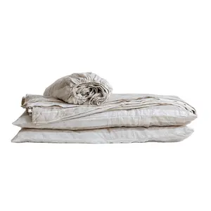 Biancheria da letto di lusso a righe naturali per Hotel lenzuola in lino 100 per lenzuolo per biancheria da letto