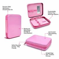 Boîte en fer blanc personnalisée pour gloss à lèvres avec fermeture éclair, miroir et boucle élastique, solution pour kit de maquillage, vente en gros, usine OEM B2B
