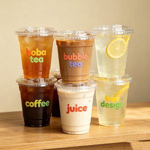 Gobelets en plastique PET jetables écologiques de 7 oz et 8 oz avec logo personnalisé, avec couvercles et pailles, pour thé au lait, boissons froides, café, matcha - Product Image 1