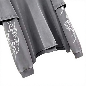 Sweat-shirt surdimensionné pour homme, gris, imprimé dragon, col rond, tricoté en polyester, vêtement décontracté pour l'automne - Product Image 3