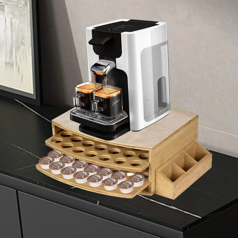 להרכיב נשלף 2-tier במבוק עץ קפה pod אחסון עם מגירה עבור K-כוסות
