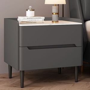 Modern Nightstand Solid Wood Top Two Drawer <b>Storage</b> Bedroom Furniture Minimalist Design Light Luxury Style - Product Image 4