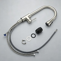 Robinet de cuisine de haute qualité en acier inoxydable 304, extractible, double fonction eau chaude et froide, monotrou, pivotant à 360°, avec double jet et bec haut