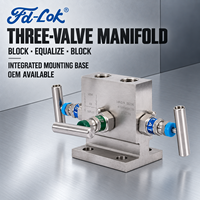 Instrumen hidrolik FNPT 1/2 ", tiga arah katup Manifold struktur jarum SS316 temperatur tinggi 6000psi untuk Media dasar
