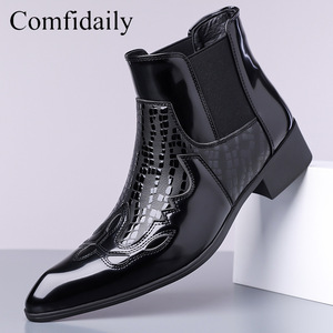 Bottines pour hommes Comfdaily, bout pointu, cuir verni, imprimé animal, bottines Chelsea, bande élastique, tendance de la mode, toutes saisons, 38-48 - Product Image 1