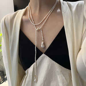 Cadena de Perlas de Agua Dulce Naturales con Cuentas de Arroz, Larga y Enrollada, de Plata 925, Estilo Vintage, para Suéter, para Bodas, Compromisos y Fiestas - Product Image 5