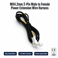 Câble d'alimentation personnalisé MX4.2mm pas de 2,54 mm, 2 broches mâle-femelle, avec gaine tressée en nylon pour équipement d'alimentation électrique