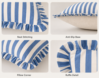 Coussin décoratif sur mesure en mousse haute densité, à rayures bleu bleuet, hydrofuge, résistant aux UV et à séchage rapide, avec volant.