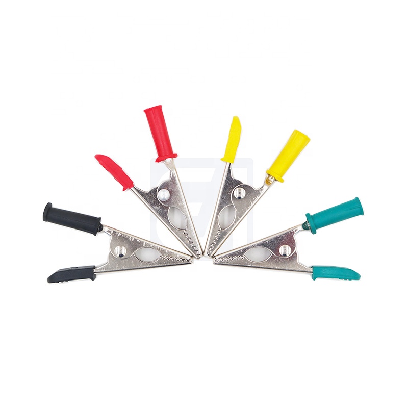 Зажим крокодил 20A 78 мм с латунным покрытием высокого качества с изоляцией из ПВХ, четырехцветный