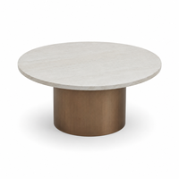 Table basse moderne en marbre naturel blanc rond compact avec base en bois, table centrale moderne pour salon