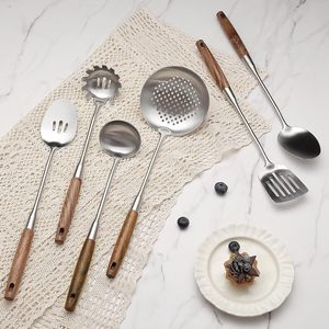 Home and <b>Kitchen</b> <b>Gadget</b> Stainless Steel Spoon Ladle Utensils Set Wood Grain Handle Insulation Kitchenware Cooking Utensils Sets - Product Image 3