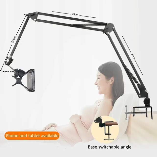 360 Degree 3.5-10.6 Inch Metal Phone Stand Tablet Holder Long Arm Dashboard Alloy Hold for Desktop Bedside Live Overhead Shot