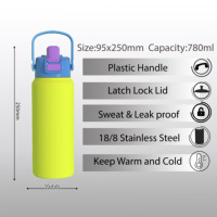 Bouteille d'eau en acier inoxydable 304, sans BPA, garde au chaud 12 heures, au froid 24 heures, avec poignée, très vendue