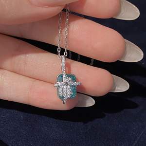 Collier pendentif en argent sterling S925 haut de gamme exquis avec diamant bleu émeraude clair, charmes fins pour tous les jours - Product Image 5