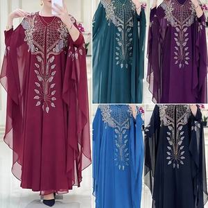 Plus Size African Dresses for Women Diamond Crystal Chiffon Ankara <strong>Dashiki</strong> 2 Piece Set Outfits Dubai Kaftan Abaya Robe - Product Image 5