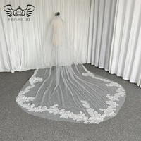 Voile de mariée Feishiluo en polyester 100% ivoire, monocouche, style cathédrale, 3,5 mètres de long, avec applique florale en dentelle et peigne