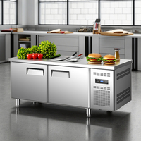 Congélateur de table à double température en acier inoxydable, réfrigérateur commercial à double porte pour l'affichage des aliments congelés, les magasins de thé au lait