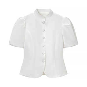 PB&ZA Blusas de <span class=keywords><strong>Moda</strong></span> para Mujer, Verano 2026, Blusas Casuales de Manga Corta con Cuello Alto, Camisas Sólidas para Mujer, Blusas Chic - Product Image 3