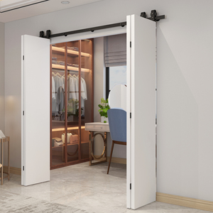 Perangkat keras pintu geser gudang jalur baja hitam pintu kayu lipat dua untuk lemari atau lemari pakaian - Product Image 2