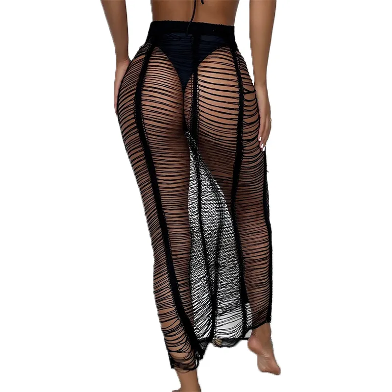 2022 New Sexy See Through Mesh Net Swimwear Skirt Plus Size Crochet Women Swimsuit Dress Beach Cover Up