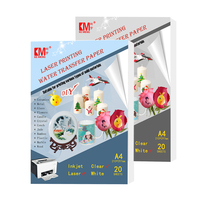 20 Hojas de Papel para Calcomanías por Transferencia de Agua A4 para Impresoras de Inyección de Tinta, Duraderas, con Opción de Logotipo Personalizado, Material de Papel Blanco Transparente