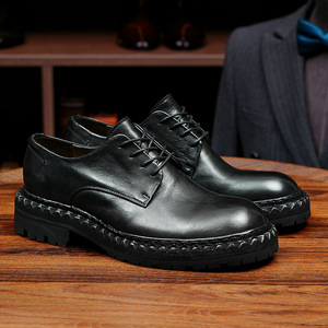 Chaussures Oxford pour homme en cuir véritable, bout rond, lacets, semelle extérieure en caoutchouc antidérapante, toutes saisons - Product Image 2